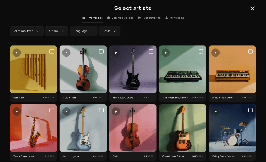 Abra a biblioteca de Instrumentos de IA
