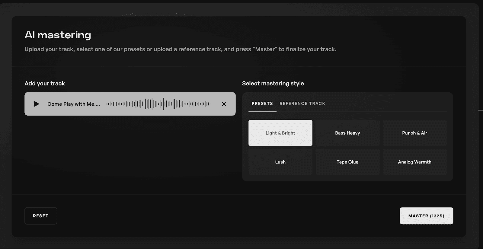 Kits AI mastering tool page