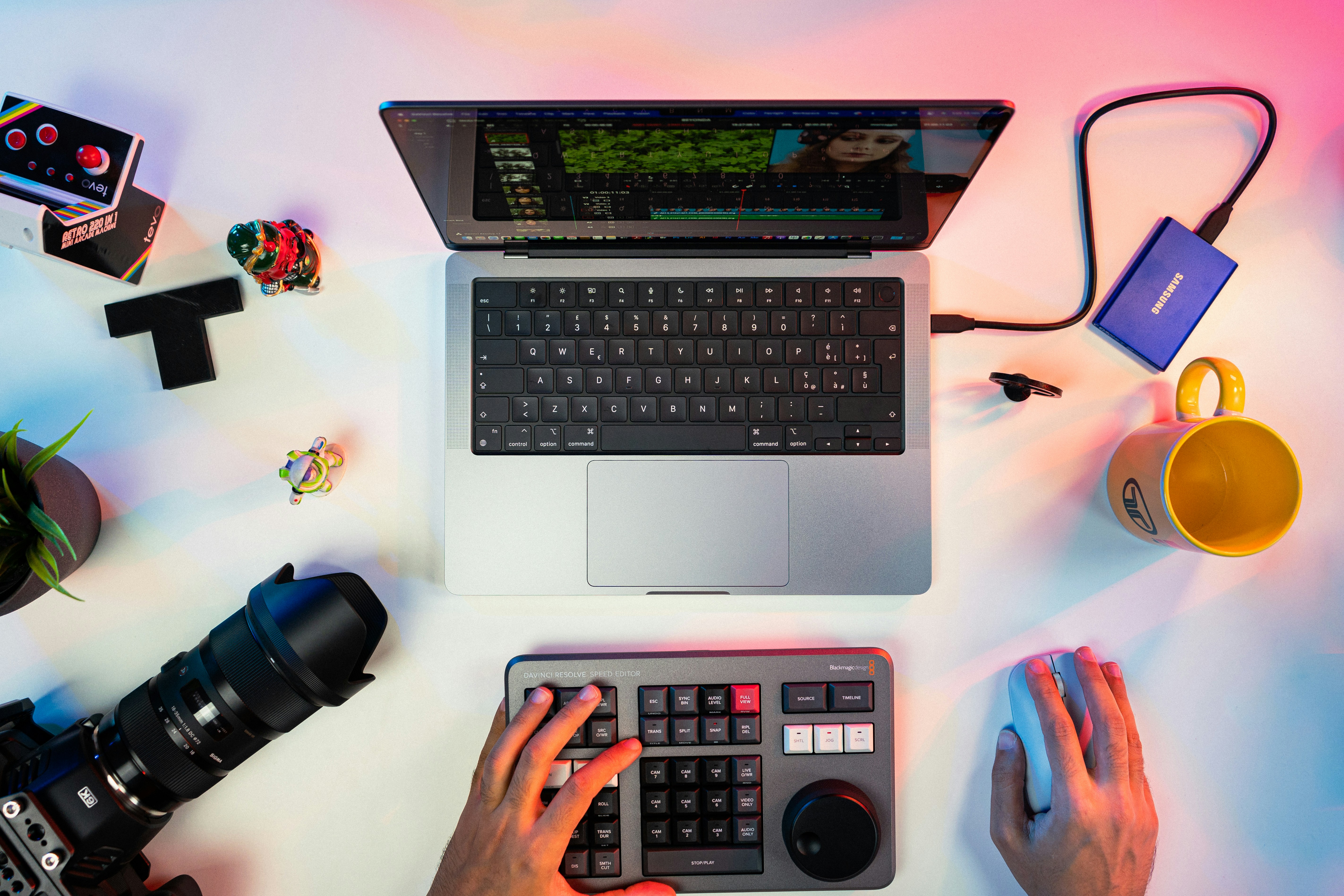 A laptop with other content creation devices