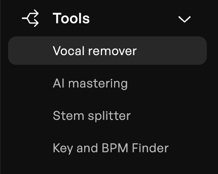 The tools dropdown on Kits AI