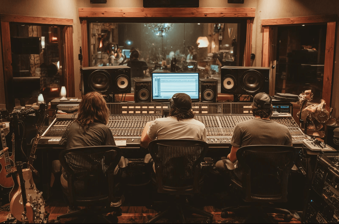 Producers working in recording studio