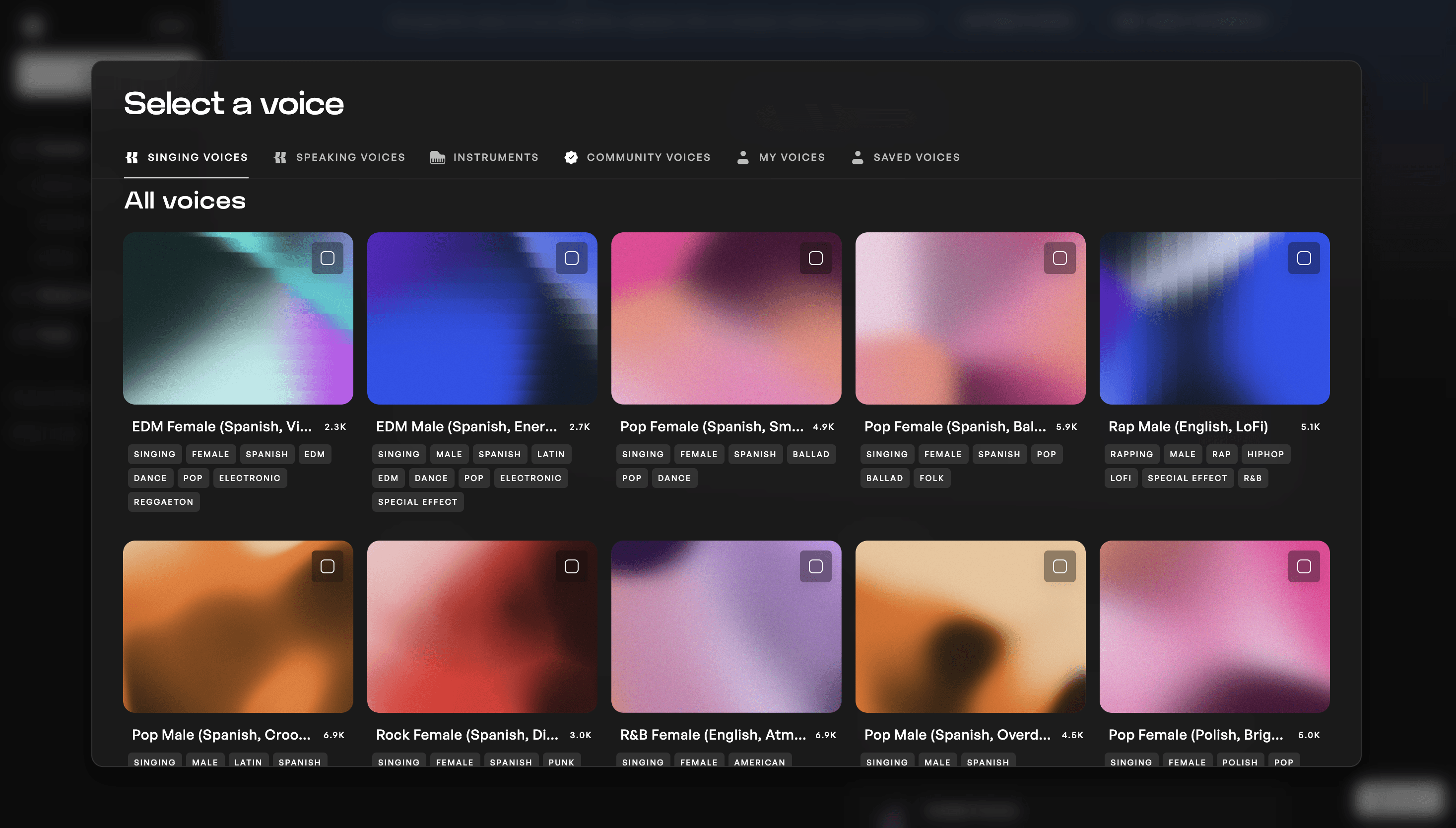 Browse the Voice Library and enter the Community tab
