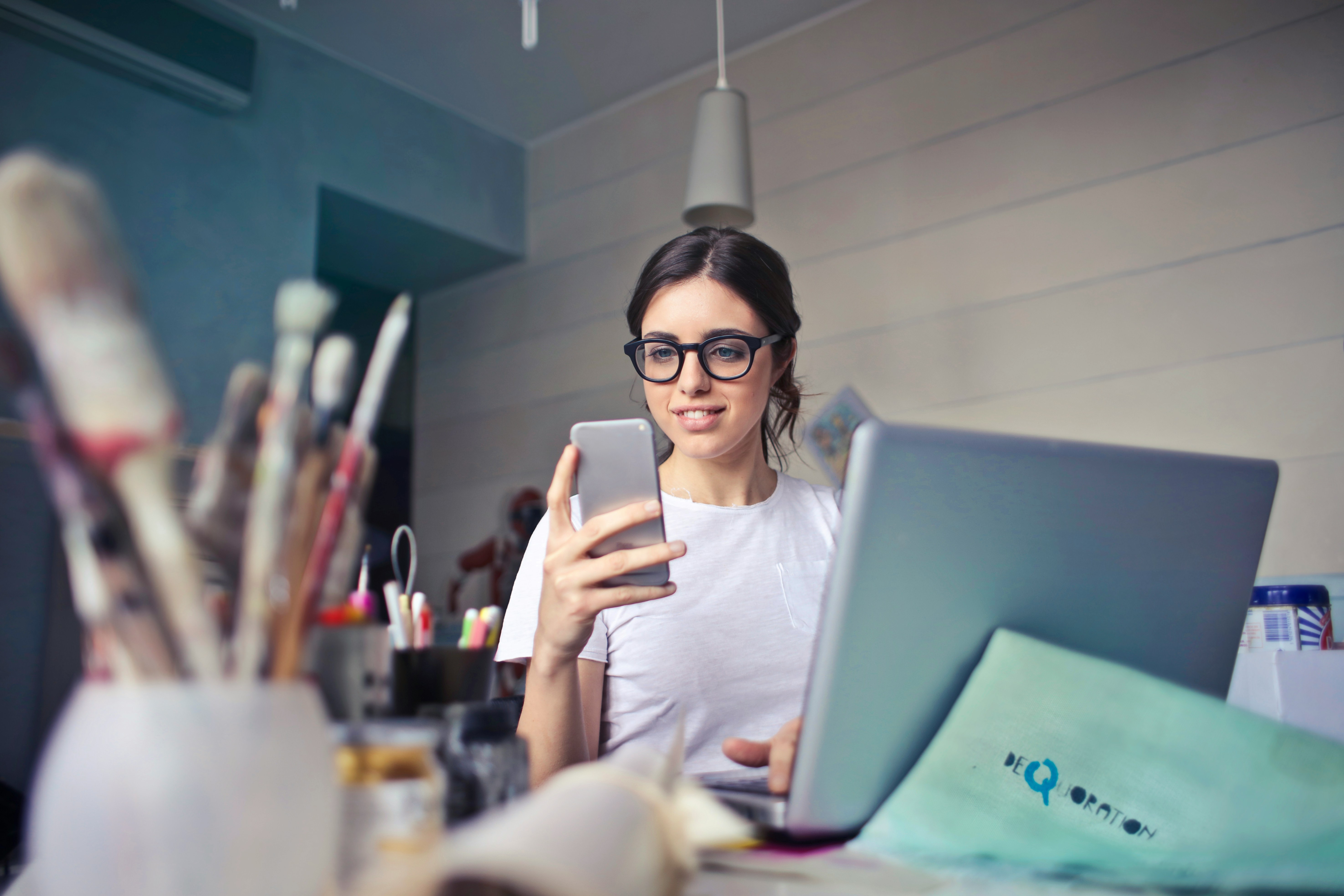 A woman on her phone