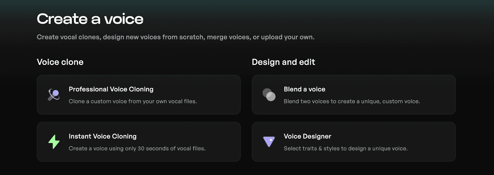 Image of "Create a voice" screen