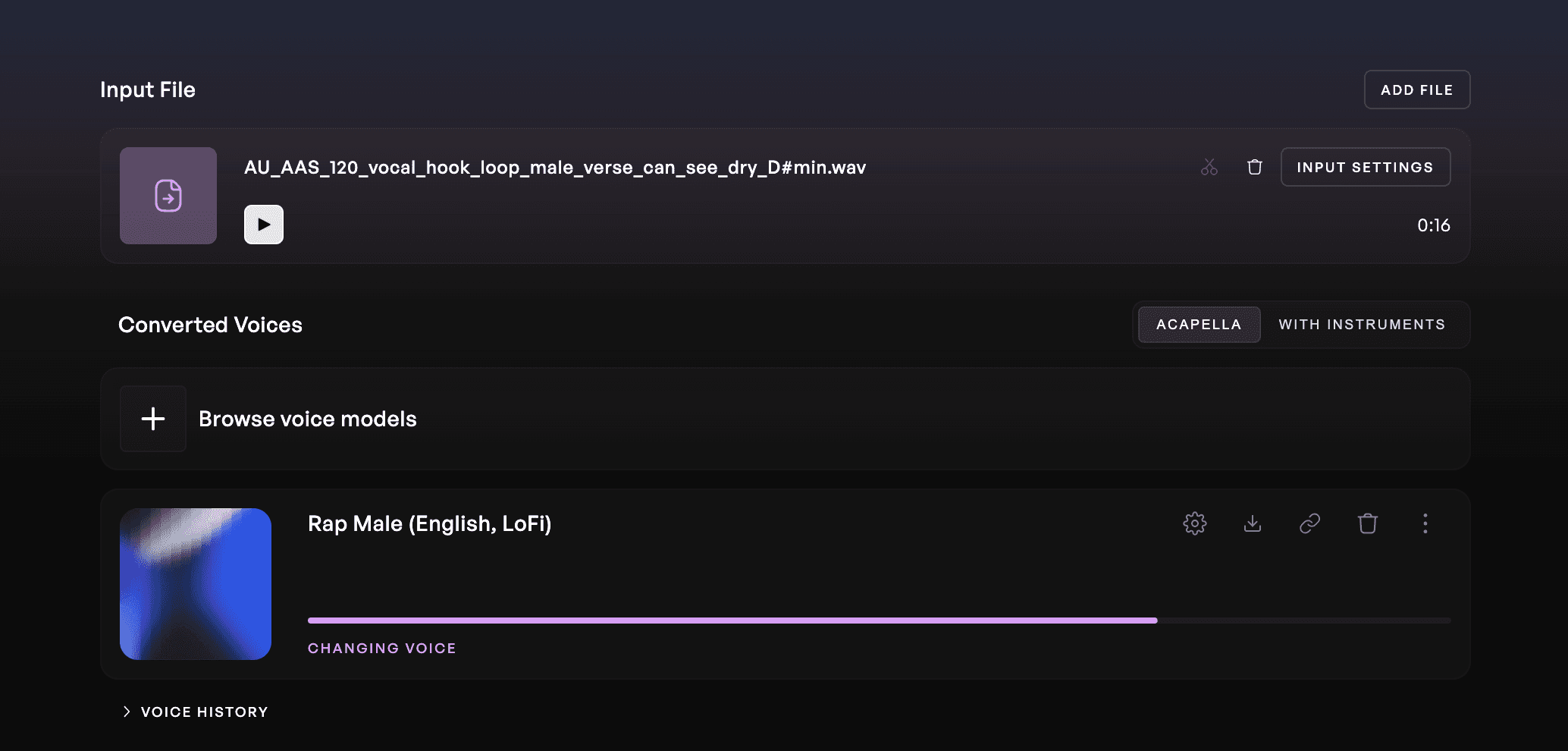 Loading screen of an audio converion in progress