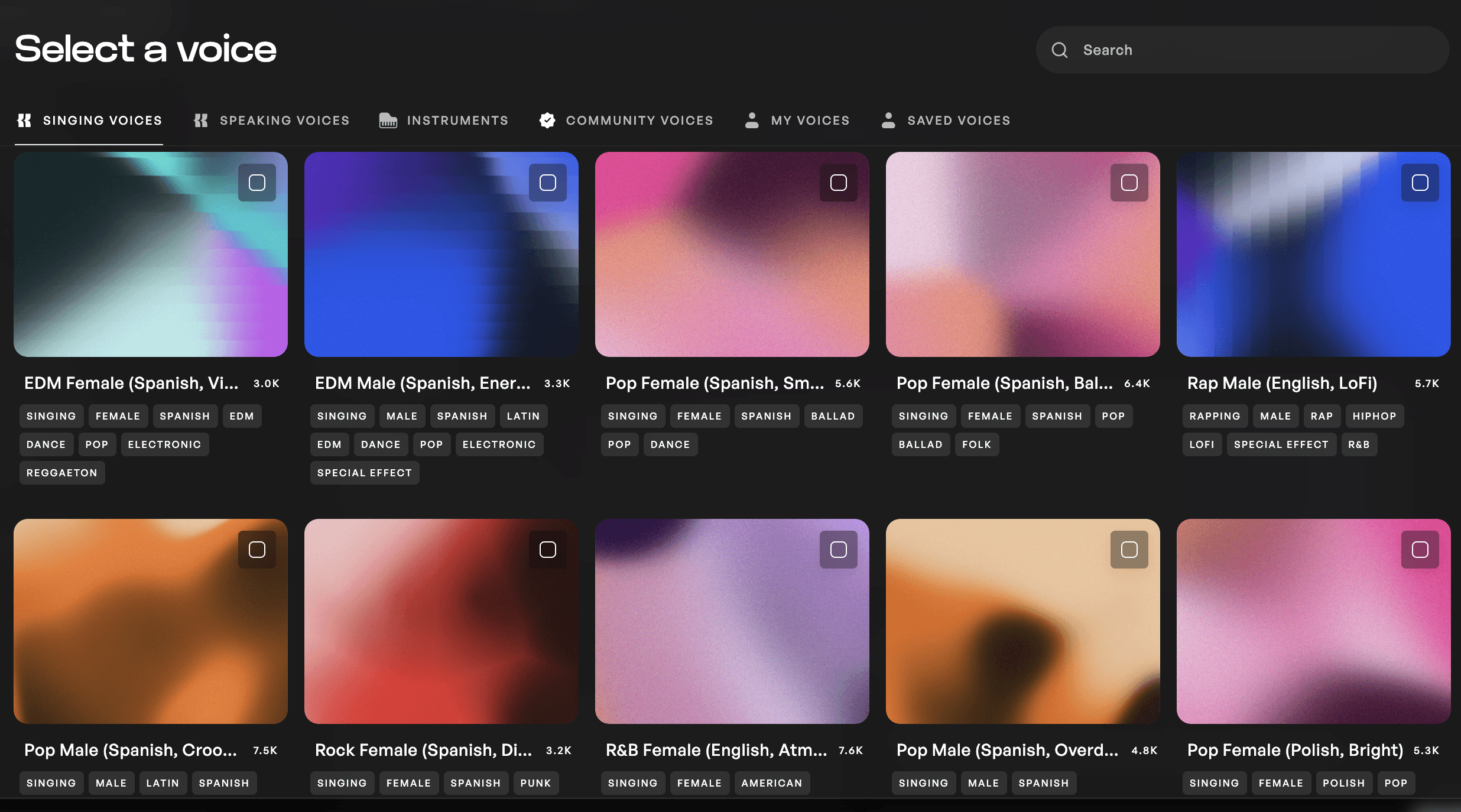 The Kits AI voice generator library