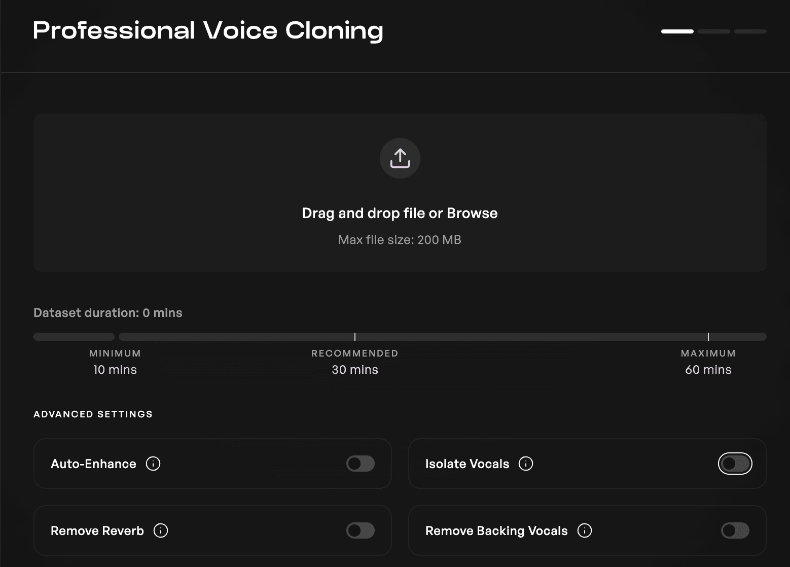 Professiona voice cloning page.