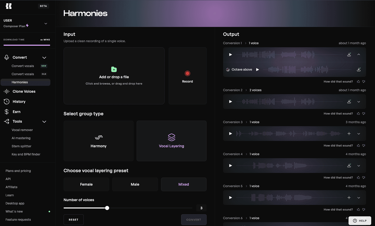 Kits AI Harmony Generator Page