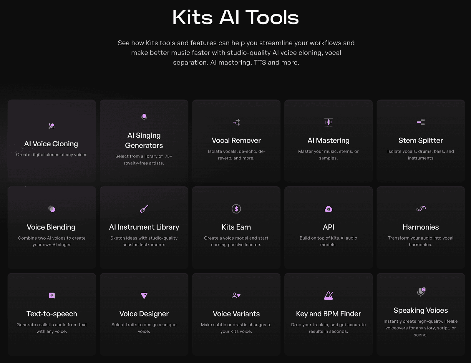 Kits AI tools page