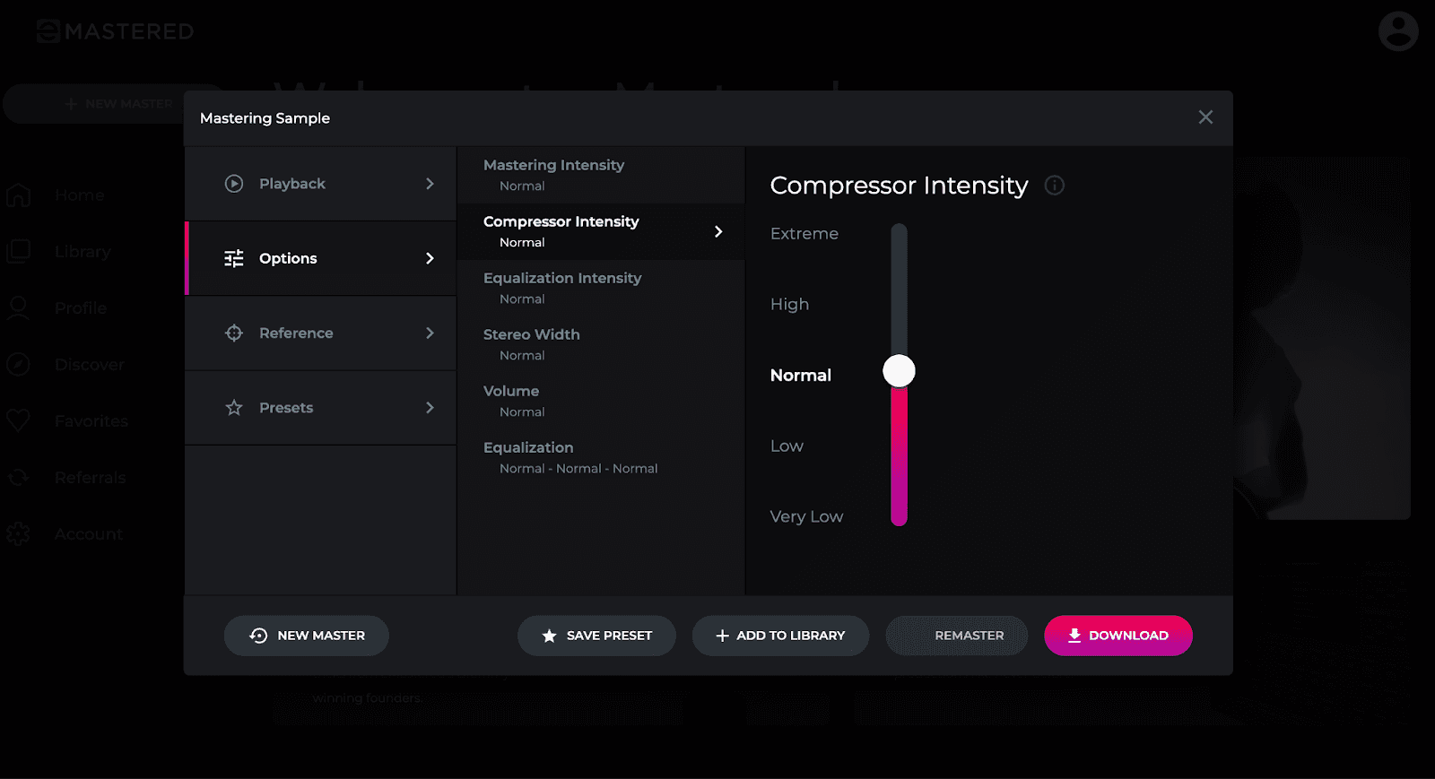 Emastered AI mastering page